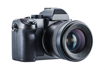 professional dslr camera with wide angle lens tran isolated on white background PNG , AI GENERATED