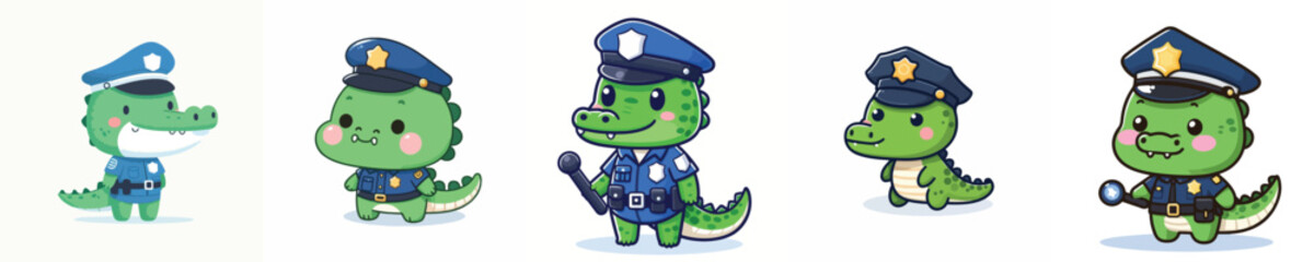 cute crocodile icon set
