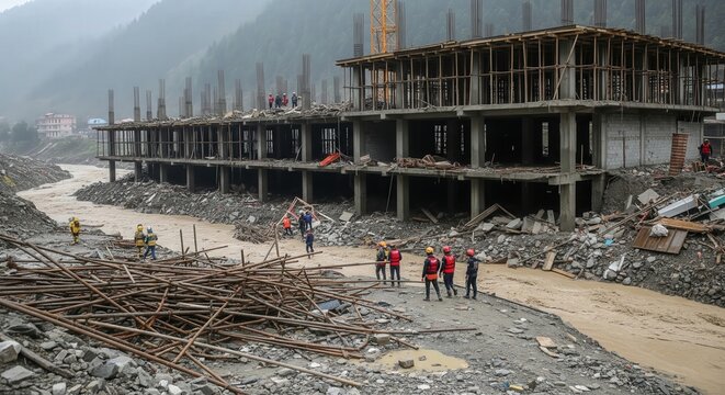 Flash Flood Damages Hotel Construction &ndash; Uttarkashi Monsoon Update