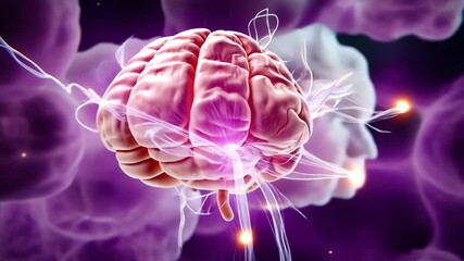 Realistic Human Brain with Electric Neural Activity Visualization - Powered by Adobe