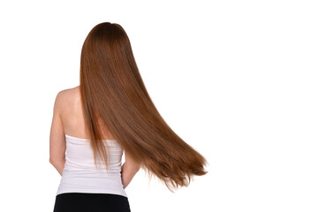 Long, flowing hair sways gracefully as individual moves in a studio setting against a plain...