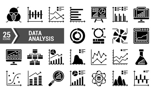 A set of 25 data analysis glyph icons for your next project.