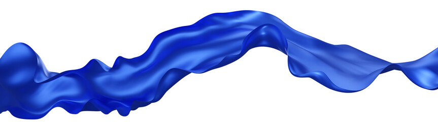 Flying blue silk textile fabric flag background. Smooth elegant blue Satin Isolated on white Background for grand opening ceremony. Blue curtain. 3d png illustration