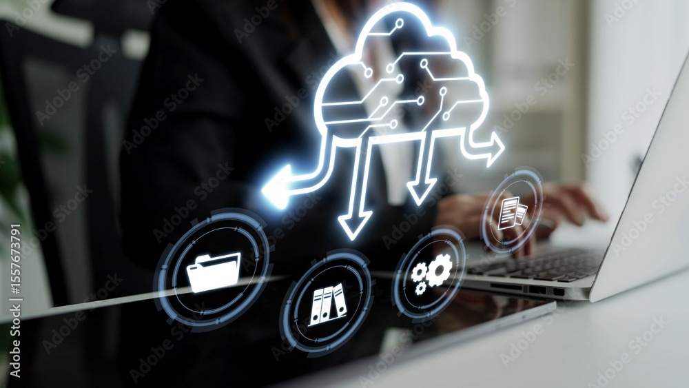 Poster cloud computing, cloud strategy, and cloud technology transforming digital infrastructure with scala