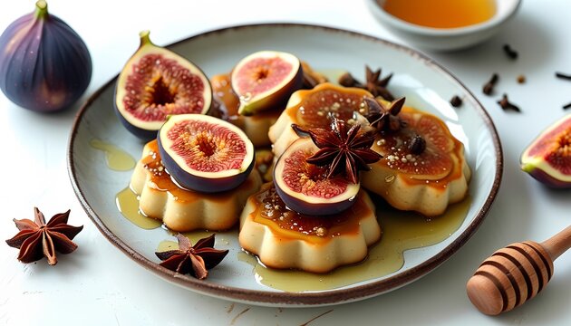 Delicious gourmet fig and cheese appetizer on a white plate, perfect for a healthy snack or elegant dessert