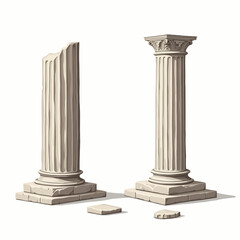 Ancient stone columns, one broken and one intact, suitable for history, architecture, culture, or archaeological themed projects.