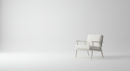 Empty white room with a single, simple, white armchair.
