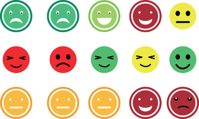 Colorful Rating Meters Set with Emotion Faces Vector
