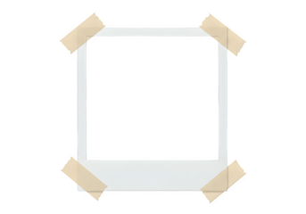 Polaroid frame with tape isolated on white or transparent background. PNG