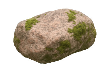 Green moss covering solitary boulder, emphasizing textural organic growth and natural patterns against clean background