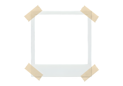 Polaroid frame with tape isolated on white or transparent background. PNG