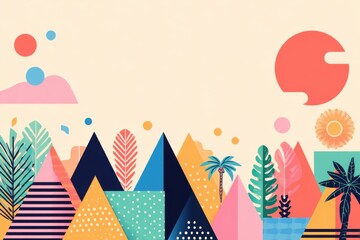 Colorful abstract of trees and various other objects
