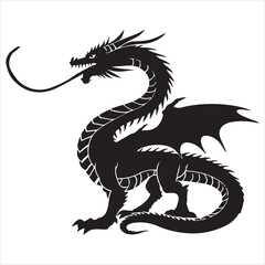 Obraz premium Majestic Dragon Silhouette with Intricate Spikes and Curled Tail A Symbol of Mythical Power and Fantasy Art