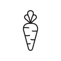 Carrot Outline Icon – Minimalist Black Line Vector of Carrot with Leaf Top for Healthy Food, Farming, Organic Labels, and Diet Illustrations