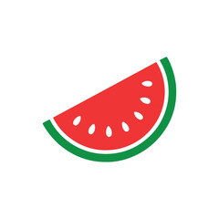 Watermelon Slice Vector in Flat Color Style, Fresh and Juicy Summer Fruit Icon for Healthy Food Packaging, Organic Juice Label, Minimalist Logo, and Graphic Design Projects