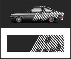 Custom Car Wrap Design with American Flag Stripes and Stars Pattern