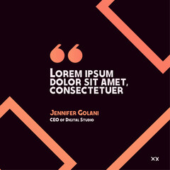 Modern minimalist quote template with abstract orange geometric design on dark background.