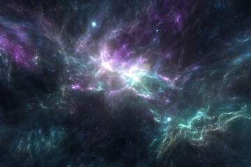 Naklejka premium Cosmic Nebula with Teal and Purple Hues