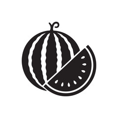 Watermelon Silhouette Vector with Slice, Solid Black Summer Fruit Icon, Bold Minimalist Fruit Design for Logo, Label, Sticker, Packaging, and Food Branding