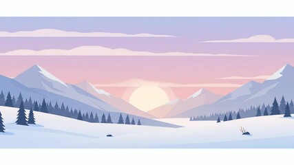 Snowcovered mountain range at sunset with pine trees - Powered by Adobe