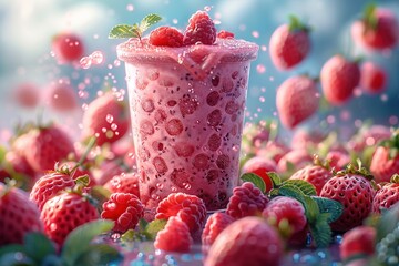 strawberry smoothie in a glass UHD wallpaper