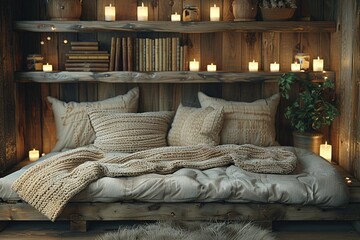 white color bed in the wooden room UHD wallpaper