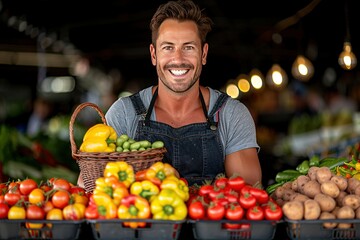 man holding a basket of vegetables