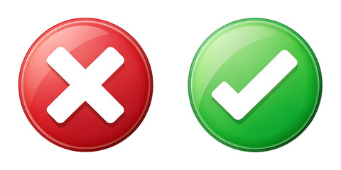 Obraz premium Red circle with white cross mark and green circle with white check mark icons isolated on a transparent background 1