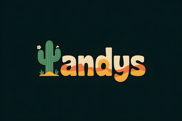Playful "Iandys" logo with cactus-shaped "I," western style font, desert dunes, setting sun in warm tones on charcoal background, perfect for casino branding.