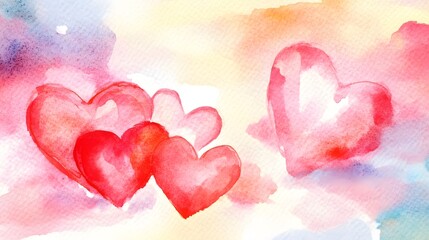 Obraz premium Romantic Watercolor Hearts Painting Abstract Art