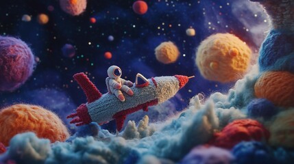 planet in space astronut sitting on the jet 