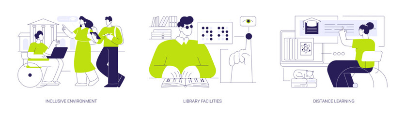 Accessibility and inclusion in education isolated cartoon vector illustrations se