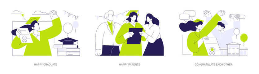 Happy graduates isolated cartoon vector illustrations se