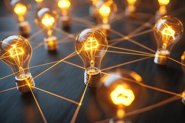 Networked Ideas Glowing Lightbulbs Symbolize Innovation Collaboration and Global Connectivity in a Modern Business World