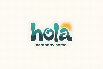 Playful turquoise "Hola" logo with modern charcoal text, subtle circular gradient, and a minimalist sun icon on a clean white background, evoking warmth and positivity.