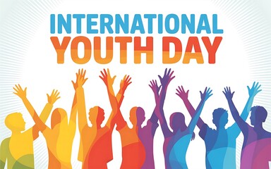 Celebrating international youth day with diverse silhouettes raising hands