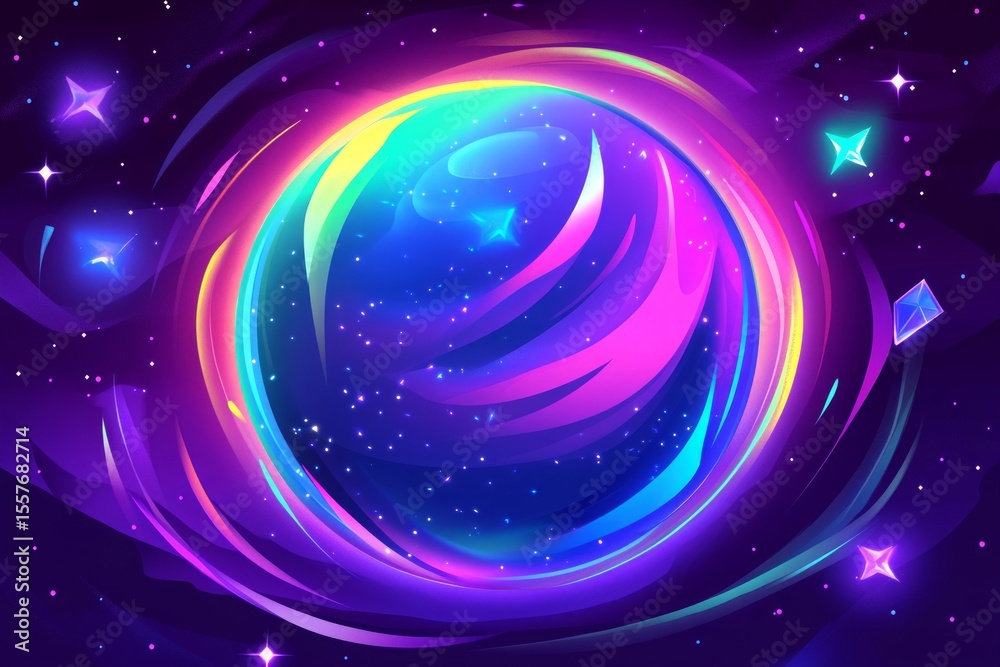 Wall mural vibrant cosmic sphere with rainbow glow in a dark galaxy