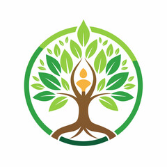 international yoga day concept : girl meditating with tree and with different color lines