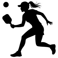 Silhouette of woman playing pickleball game