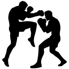 Two fighters in a kickboxing silhouette