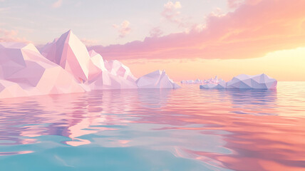 Calm reflective waters with fragmented polygon shorelines in pastels