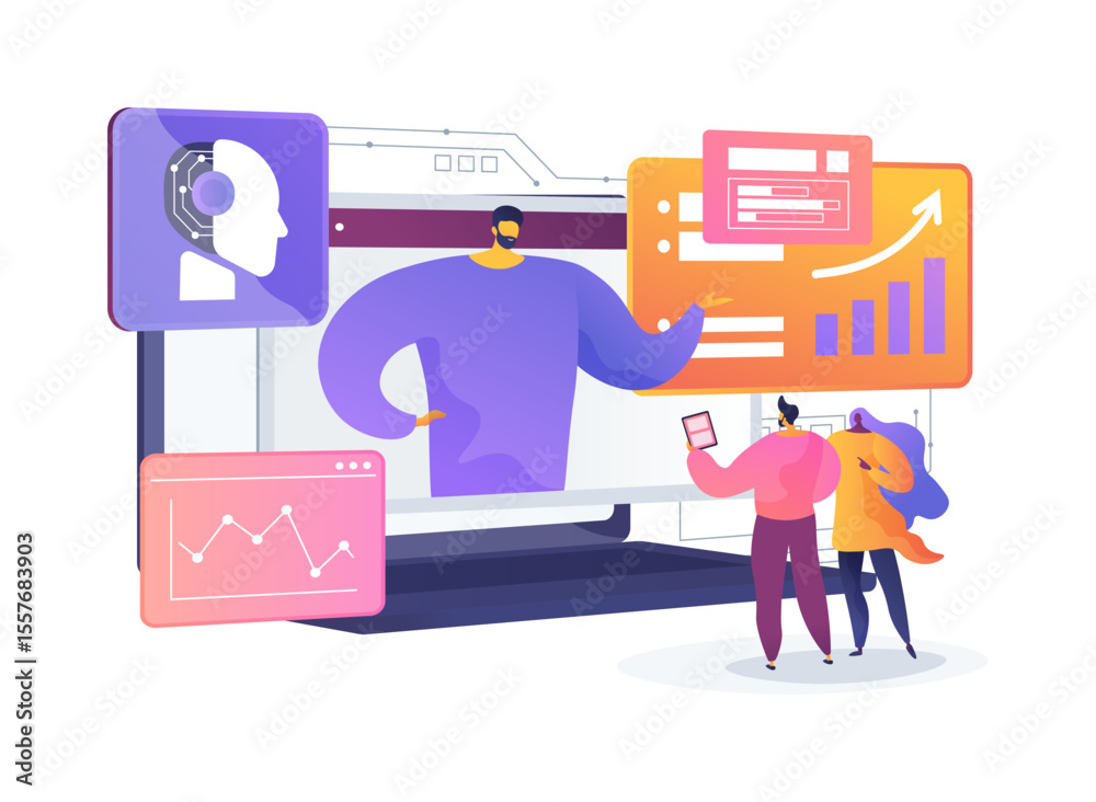 Poster ai-driven performance analytics for remote teams abstract concept vector illustration.