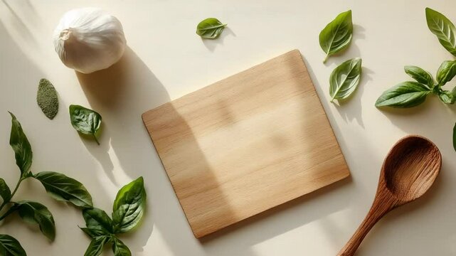 Rustic Kitchen Setup with Garlic and Basil