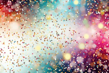 Bright confetti falling against a colorful blurred background creates a festive and celebratory mood
