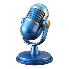 Retro blue microphone with gold accents isolated on transparent background