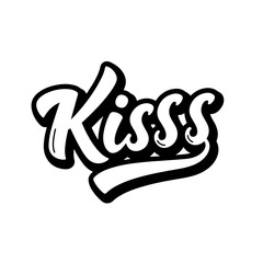 Stylish lettering kiss design.  Kiss word in bold, black, and white style.  This kiss calligraphy is perfect for World Kiss Day greeting cards and social media posts.