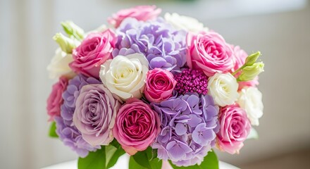 Obraz premium Floral Arrangement with Roses and Hydrangeas in Pastel Colors