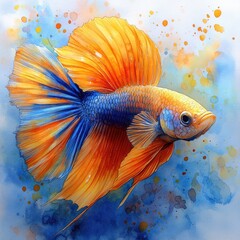 Vibrant betta fish, watercolor style