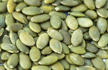 Pumpkin seeds close up top view