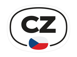 Czech Republic Oval Country Code Sticker – CZ with National Flag – High Quality Vectorial Stock Image